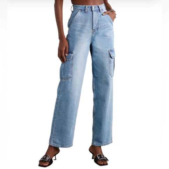 The Frankie Shop Pants Women’s Small Jeans Kai Cargo Denim Pants Worn Wash - Picture 3 of 13